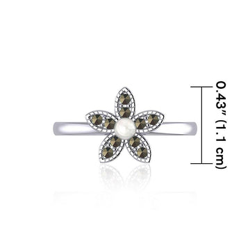 Flower with Pearl and Marcasite Silver Ring TRI1867 - Jewelry